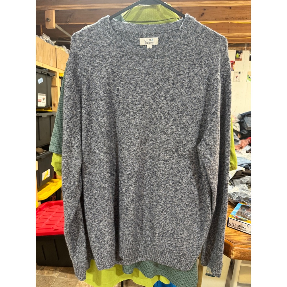 Croft & Barrow Mens Blue Marl Knit Crewneck Sweater Pullover Large L 1A08